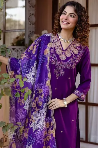 Women Ethnic Motifs Embroidered Regular Thread Work Kurta with Trousers & With Dupatta