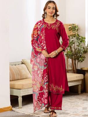 Women Ethnic Motifs Embroidered Regular Thread Work Kurta with Palazzos & With Dupatta 1