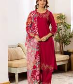 Women Ethnic Motifs Embroidered Regular Thread Work Kurta with Palazzos & With Dupatta