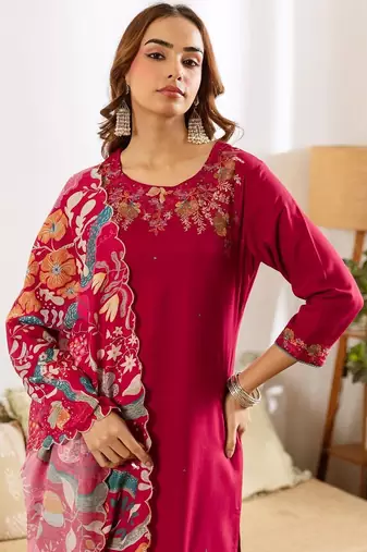 Women Ethnic Motifs Embroidered Regular Thread Work Kurta with Palazzos & With Dupatta