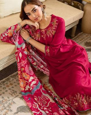 Women Ethnic Motifs Embroidered Regular Thread Work Kurta with Palazzos & With Dupatta 4