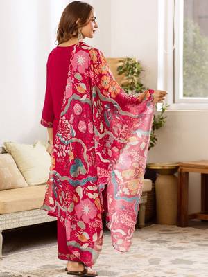 Women Ethnic Motifs Embroidered Regular Thread Work Kurta with Palazzos & With Dupatta 5