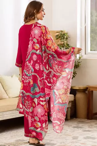 Women Ethnic Motifs Embroidered Regular Thread Work Kurta with Palazzos & With Dupatta
