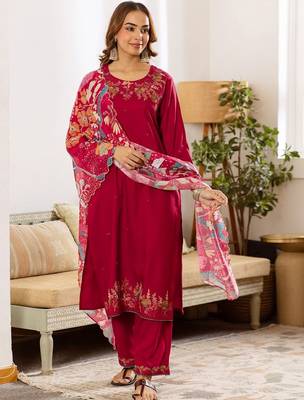 Women Ethnic Motifs Embroidered Regular Thread Work Kurta with Palazzos & With Dupatta 6