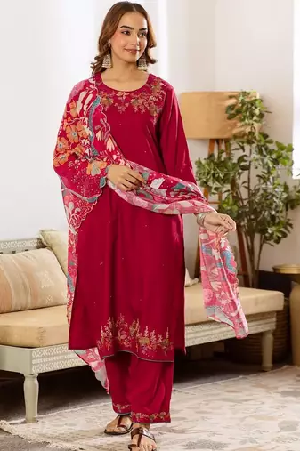 Women Ethnic Motifs Embroidered Regular Thread Work Kurta with Palazzos & With Dupatta