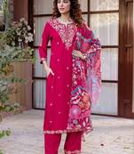 Women Ethnic Motifs Embroidered Regular Thread Work Kurta with Trousers & With Dupatta