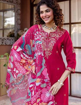 Women Ethnic Motifs Embroidered Regular Thread Work Kurta with Trousers & With Dupatta 3