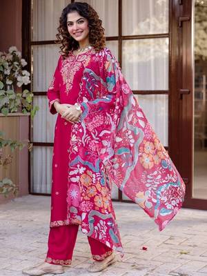 Women Ethnic Motifs Embroidered Regular Thread Work Kurta with Trousers & With Dupatta 6