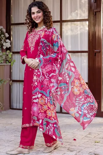 Women Ethnic Motifs Embroidered Regular Thread Work Kurta with Trousers & With Dupatta