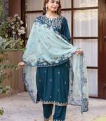 Women Ethnic Motifs Embroidered Regular Thread Work Kurta with Trousers & With Dupatta