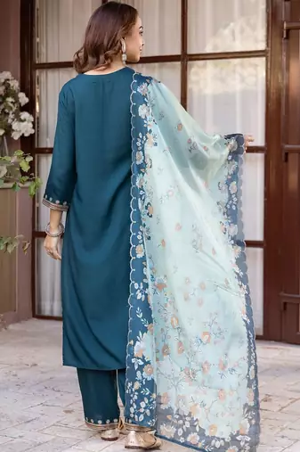 Women Ethnic Motifs Embroidered Regular Thread Work Kurta with Trousers & With Dupatta