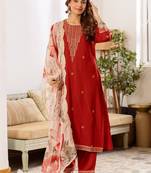 Women Ethnic Motifs Embroidered Regular Thread Work Kurta with Palazzos & With Dupatta