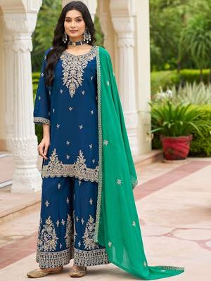 Women Ethnic Motifs Embroidered Regular Thread Work Kurta with Palazzos & With Dupatta 1