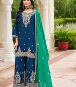 Women Ethnic Motifs Embroidered Regular Thread Work Kurta with Palazzos & With Dupatta