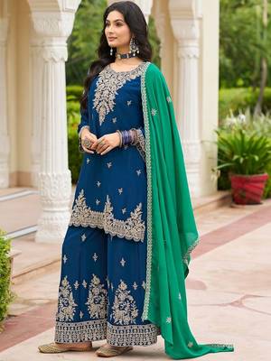 Women Ethnic Motifs Embroidered Regular Thread Work Kurta with Palazzos & With Dupatta 3