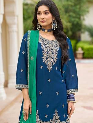 Women Ethnic Motifs Embroidered Regular Thread Work Kurta with Palazzos & With Dupatta 4