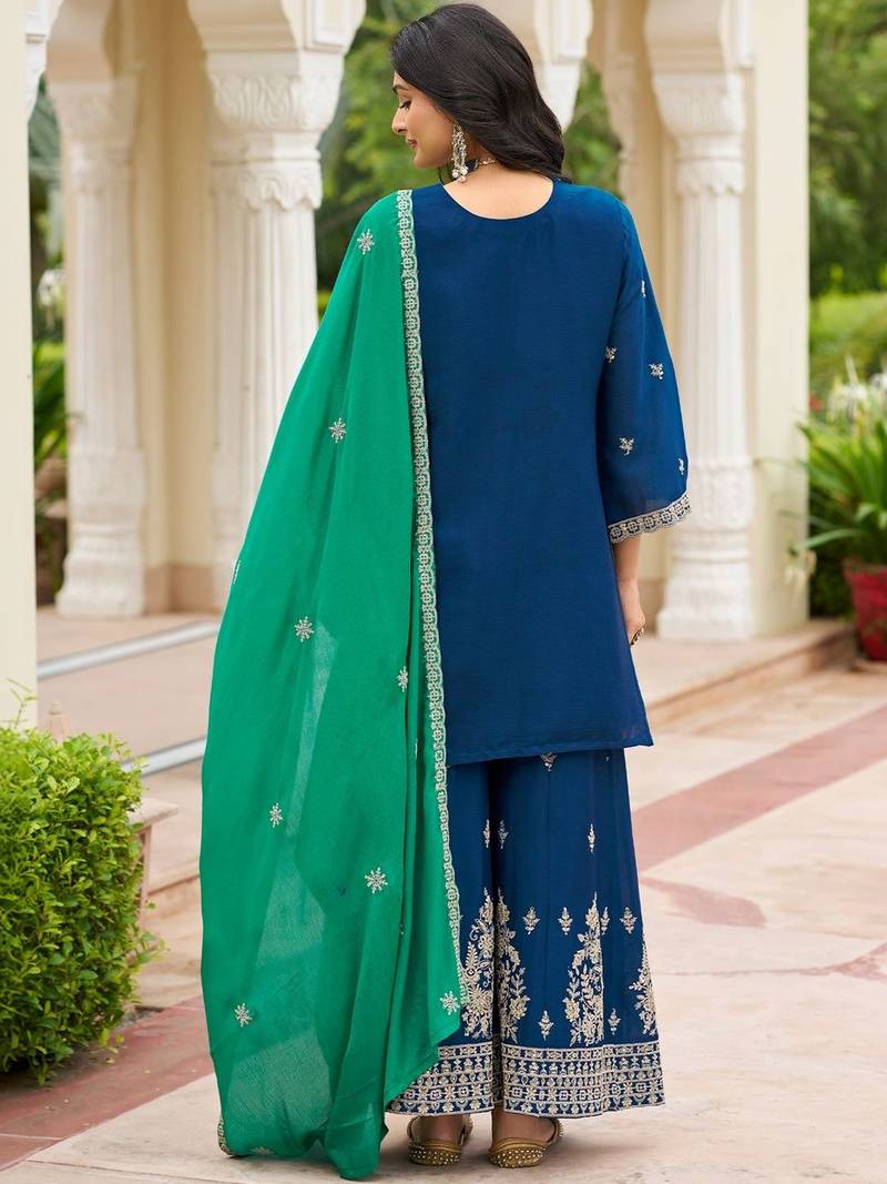 Women Ethnic Motifs Embroidered Regular Thread Work Kurta with Palazzos & With Dupatta