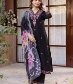 Women Ethnic Motifs Embroidered Regular Thread Work Kurta with Palazzos & With Dupatta