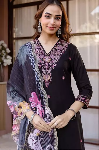 Women Ethnic Motifs Embroidered Regular Thread Work Kurta with Palazzos & With Dupatta