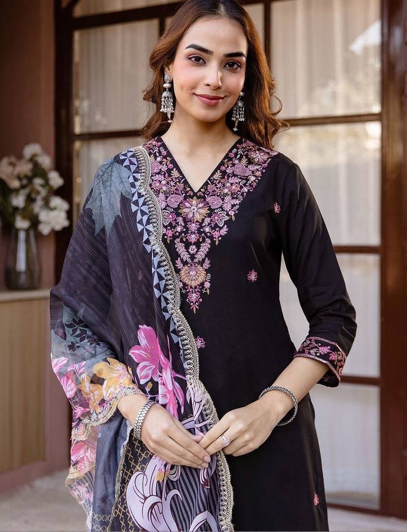 Women Ethnic Motifs Embroidered Regular Thread Work Kurta with Palazzos & With Dupatta