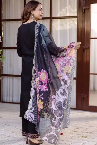 Women Ethnic Motifs Embroidered Regular Thread Work Kurta with Palazzos & With Dupatta