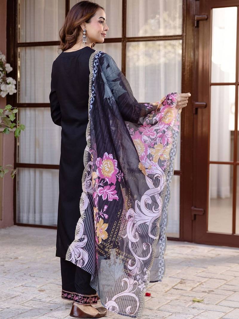 Women Ethnic Motifs Embroidered Regular Thread Work Kurta with Palazzos & With Dupatta
