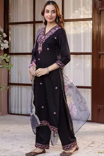Women Ethnic Motifs Embroidered Regular Thread Work Kurta with Palazzos & With Dupatta