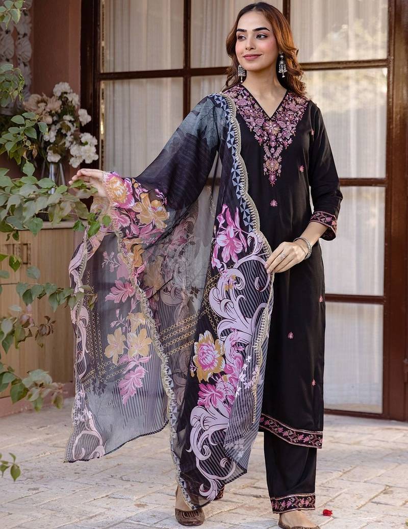 Women Ethnic Motifs Embroidered Regular Thread Work Kurta with Palazzos & With Dupatta