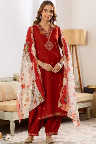 Women Ethnic Motifs Embroidered Regular Thread Work Kurta with Patiala & With Dupatta