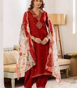 Women Ethnic Motifs Embroidered Regular Thread Work Kurta with Patiala & With Dupatta