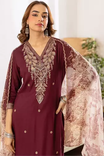Women Ethnic Motifs Embroidered Regular Thread Work Kurta with Trousers & With Dupatta