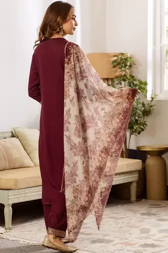Women Ethnic Motifs Embroidered Regular Thread Work Kurta with Trousers & With Dupatta