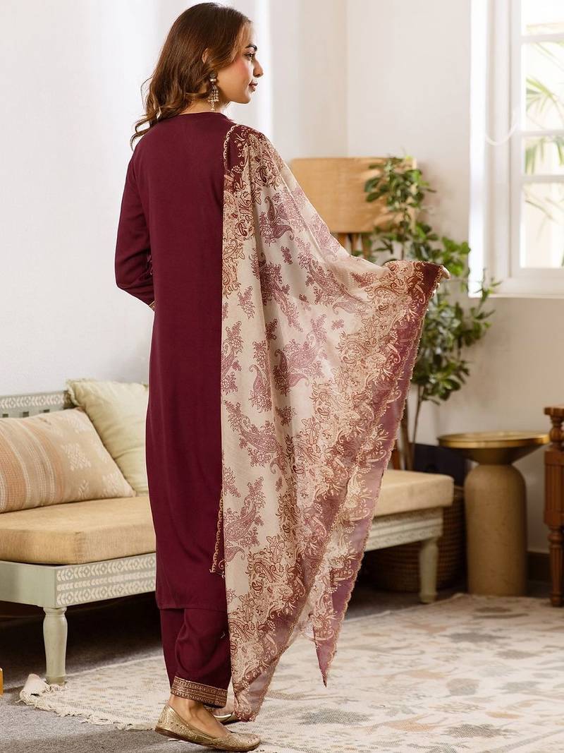 Women Ethnic Motifs Embroidered Regular Thread Work Kurta with Trousers & With Dupatta