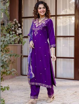 Women Ethnic Motifs Embroidered Regular Thread Work Kurta with Trousers & With Dupatta 5