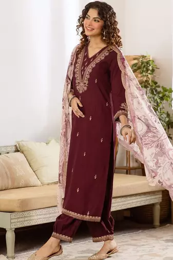 Women Ethnic Motifs Embroidered Regular Thread Work Kurta with Patiala & With Dupatta