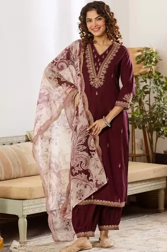 Women Ethnic Motifs Embroidered Regular Thread Work Kurta with Patiala & With Dupatta