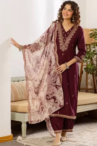Women Ethnic Motifs Embroidered Regular Thread Work Kurta with Patiala & With Dupatta
