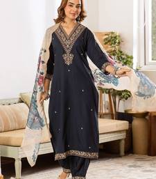 Women Ethnic Motifs Embroidered Regular Thread Work Kurta with Patiala & With Dupatta