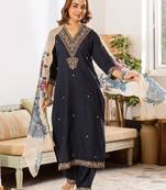 Women Ethnic Motifs Embroidered Regular Thread Work Kurta with Patiala & With Dupatta