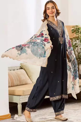 Women Ethnic Motifs Embroidered Regular Thread Work Kurta with Patiala & With Dupatta