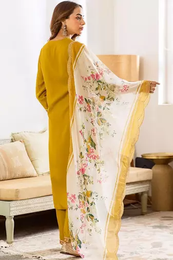 Women Floral Embroidered Regular Thread Work Kurta with Palazzos & With Dupatta