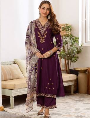 Women Ethnic Motifs Embroidered Regular Thread Work Kurta with Palazzos & With Dupatta 1
