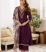 Women Ethnic Motifs Embroidered Regular Thread Work Kurta with Palazzos & With Dupatta