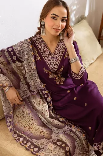 Women Ethnic Motifs Embroidered Regular Thread Work Kurta with Palazzos & With Dupatta