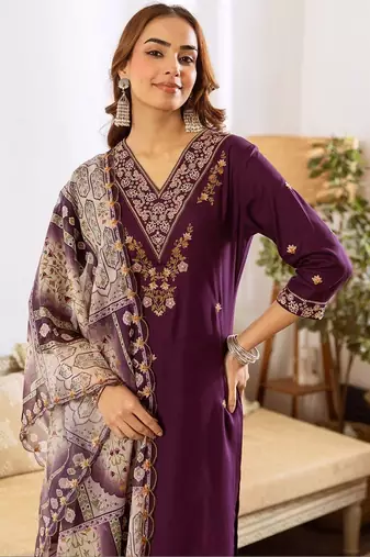 Women Ethnic Motifs Embroidered Regular Thread Work Kurta with Palazzos & With Dupatta