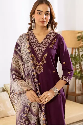 Women Ethnic Motifs Embroidered Regular Thread Work Kurta with Palazzos & With Dupatta