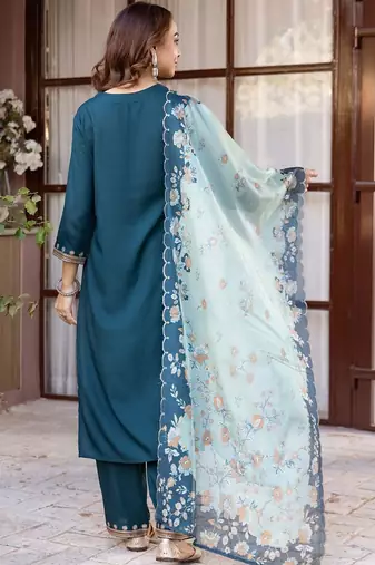 Women Ethnic Motifs Embroidered Regular Thread Work Kurta with Trousers & With Dupatta