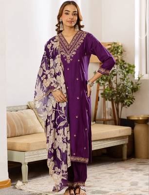 Women Ethnic Motifs Embroidered Regular Thread Work Kurta with Patiala & With Dupatta 1
