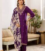 Women Ethnic Motifs Embroidered Regular Thread Work Kurta with Patiala & With Dupatta