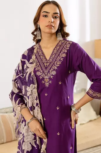 Women Ethnic Motifs Embroidered Regular Thread Work Kurta with Patiala & With Dupatta